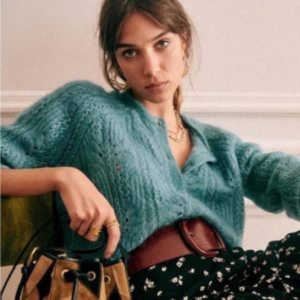 Sezane alma peacock blue cardigan